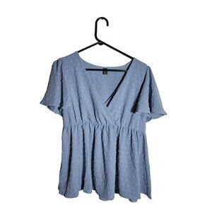 Shein Dotted Short Sleeve Blouse Blue Medium